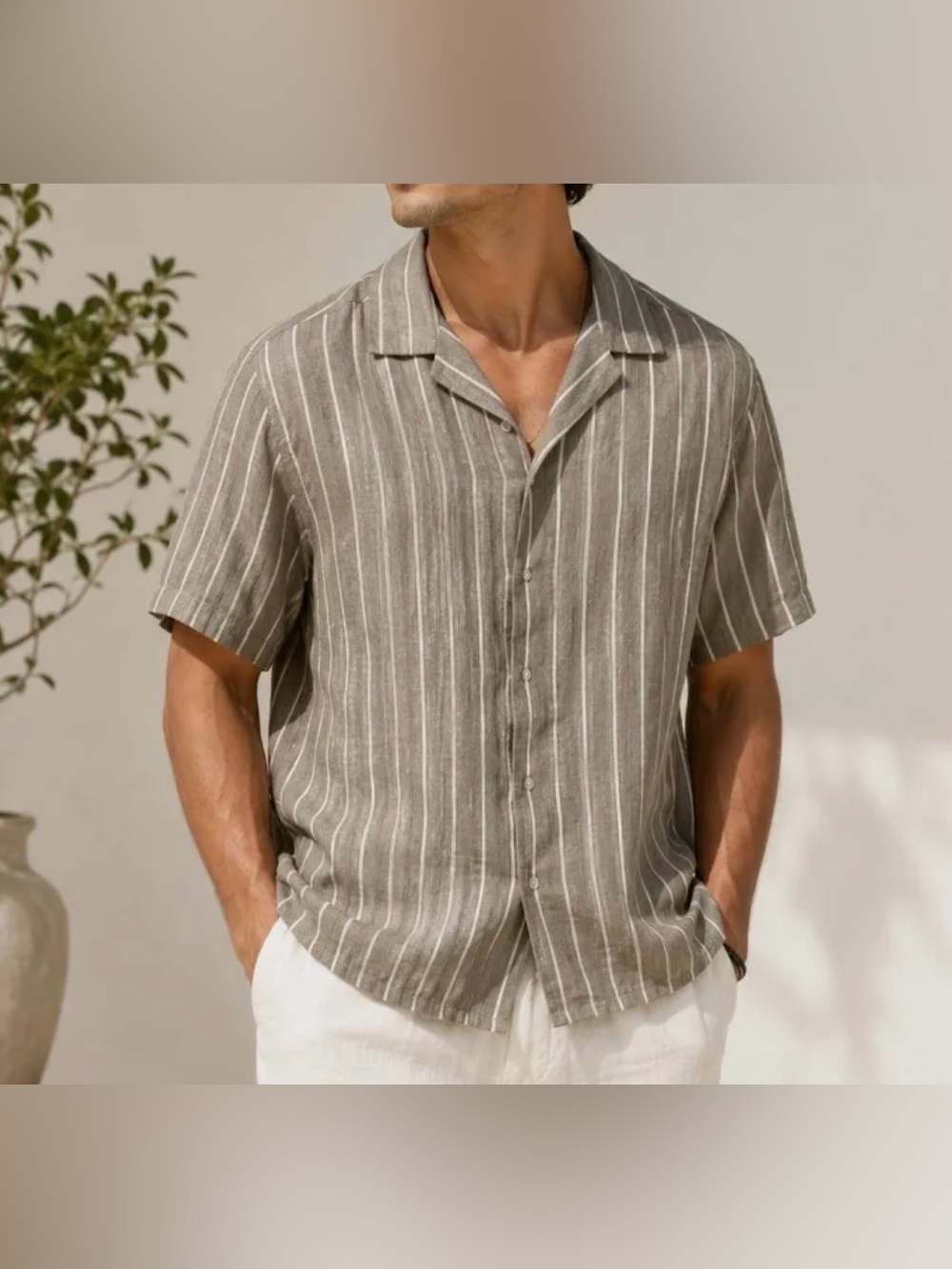 PORTER & ASH Textured Linen Blend Striped Shirt NWT